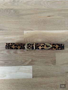 NWOT B-Low The Belt Hair Calf Leopard Print Belt with Gold-Tone Buckle